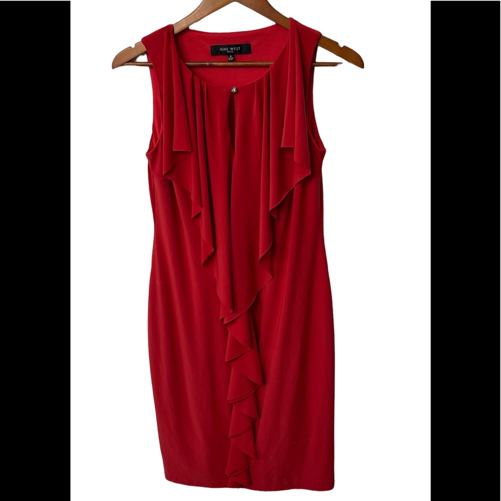 Nine West Red ruffle front women’s dress Sz 4